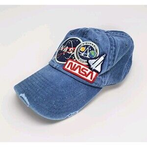 American Needle NASA Apollo 11 Shuttle Patches Strapback Distressed Hat Cap Blue